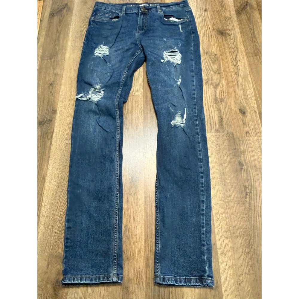 UH Denim Jeans Men's Size 34x34 Blue Denim Straight Leg Distressed Mid Rise